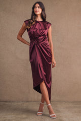 JESSICA SATIN SHIRRED MIDI DRESS