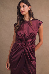 JESSICA SATIN SHIRRED MIDI DRESS