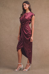 JESSICA SATIN SHIRRED MIDI DRESS