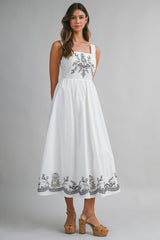 RAVEN EMBROIDERY SLEEVELESS MIDI DRESS