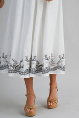 RAVEN EMBROIDERY SLEEVELESS MIDI DRESS
