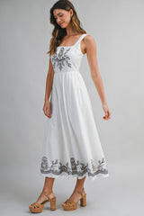 RAVEN EMBROIDERY SLEEVELESS MIDI DRESS