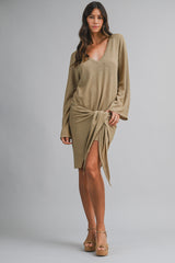SYLVIA KNITTED PULL ON TIED DETAIL MINI DRESS