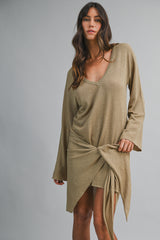 SYLVIA KNITTED PULL ON TIED DETAIL MINI DRESS