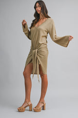 SYLVIA KNITTED PULL ON TIED DETAIL MINI DRESS