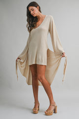 SYLVIA KNITTED PULL ON TIED DETAIL MINI DRESS