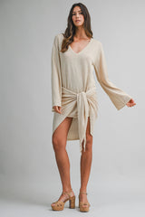 SYLVIA KNITTED PULL ON TIED DETAIL MINI DRESS