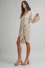 SYLVIA KNITTED PULL ON TIED DETAIL MINI DRESS