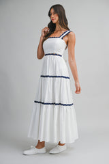 MONROE RIC RAC TRIM POPLIN MAXI  DRESS