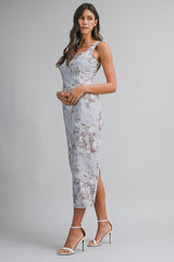 STEPH FLORAL PRINTED SLEEVELESS MIDI DRESS