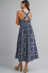 KEROLIN PRINTED CROSS BACK STRAP MIDI DRESS