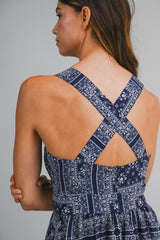 KEROLIN PRINTED CROSS BACK STRAP MIDI DRESS