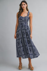 KEROLIN PRINTED CROSS BACK STRAP MIDI DRESS