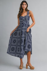 KEROLIN PRINTED CROSS BACK STRAP MIDI DRESS