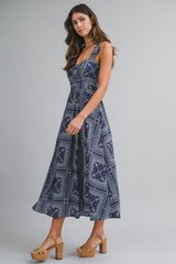 KEROLIN PRINTED CROSS BACK STRAP MIDI DRESS