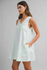 MAREN EMBROIDERED EYELET NECK MINI DRESS