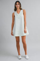 MAREN EMBROIDERED EYELET NECK MINI DRESS
