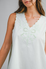 MAREN EMBROIDERED EYELET NECK MINI DRESS