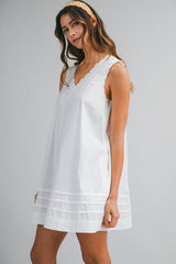 MAREN EMBROIDERED EYELET NECK MINI DRESS