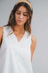 MAREN EMBROIDERED EYELET NECK MINI DRESS