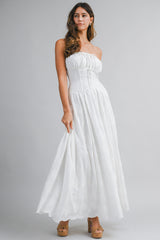 AMBER EYELET TUBE TOP BODICE MAXI DRESS