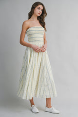 SOFIA SMOCKED TUBE TOP BODICE MIDI DRESS