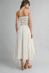 SOFIA SMOCKED TUBE TOP BODICE MIDI DRESS