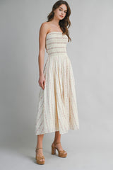 SOFIA SMOCKED TUBE TOP BODICE MIDI DRESS