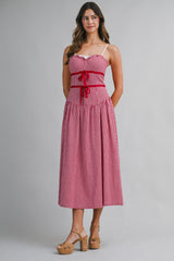 ZENDAYA GINGHAM BOW TIED MIDI DRESS