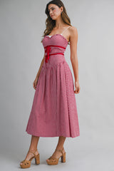 ZENDAYA GINGHAM BOW TIED MIDI DRESS