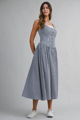 MIRACLE GINGHAM BUTTON FRONT MIDI DRESS