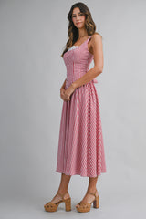 MIRACLE GINGHAM BUTTON FRONT MIDI DRESS