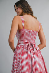 MIRACLE GINGHAM BUTTON FRONT MIDI DRESS