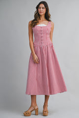 MIRACLE GINGHAM BUTTON FRONT MIDI DRESS