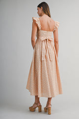 AVERI FLORAL EYELET LACE MIDI DRESS