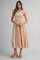 AVERI FLORAL EYELET LACE MIDI DRESS