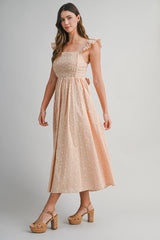 AVERI FLORAL EYELET LACE MIDI DRESS