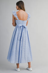 AVERI FLORAL EYELET LACE MIDI DRESS