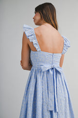 AVERI FLORAL EYELET LACE MIDI DRESS