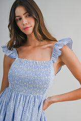 AVERI FLORAL EYELET LACE MIDI DRESS