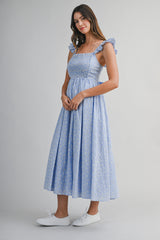 AVERI FLORAL EYELET LACE MIDI DRESS