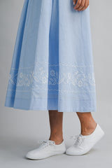 GLORIANA LINEN EMBROIDERED BACK TIE MIDI DRESS