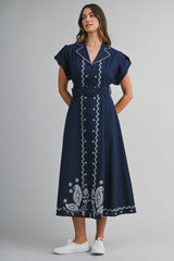 EMERSON EMBROIDERED SHIRT DRESS WITH BELT DETAIL