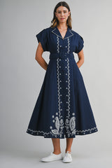 EMERSON EMBROIDERED SHIRT DRESS WITH BELT DETAIL