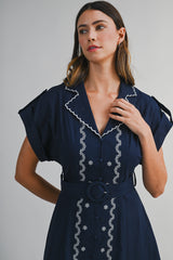 EMERSON EMBROIDERED SHIRT DRESS WITH BELT DETAIL