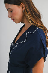 EMERSON EMBROIDERED SHIRT DRESS WITH BELT DETAIL