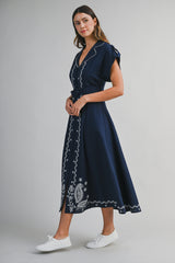 EMERSON EMBROIDERED SHIRT DRESS WITH BELT DETAIL