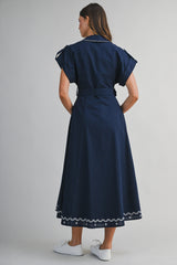 EMERSON EMBROIDERED SHIRT DRESS WITH BELT DETAIL