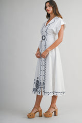 EMERSON EMBROIDERED SHIRT DRESS WITH BELT DETAIL