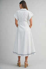 EMERSON EMBROIDERED SHIRT DRESS WITH BELT DETAIL